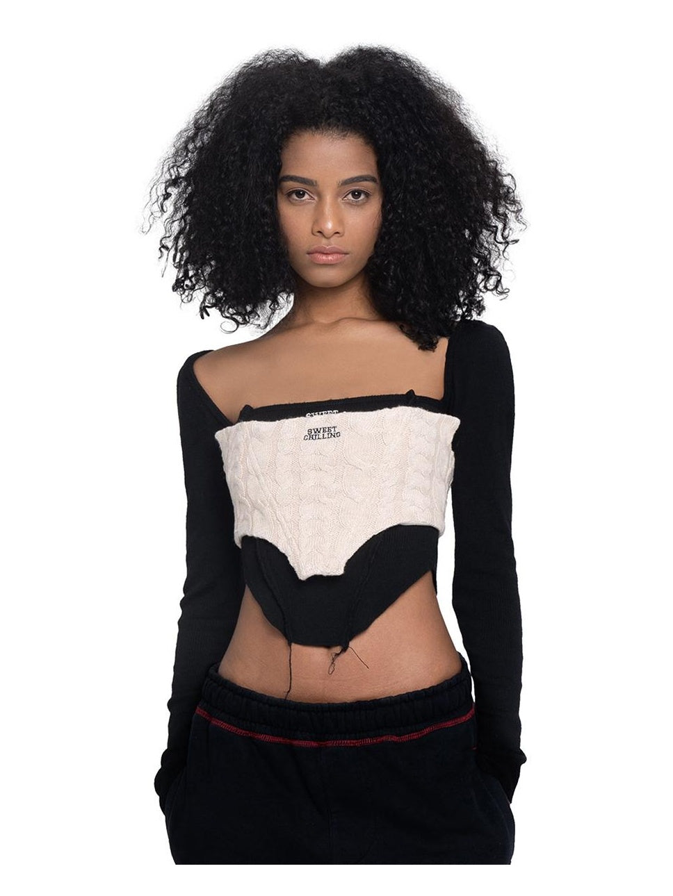 Adjustable Back Tie Knit Embroidered Corset Top