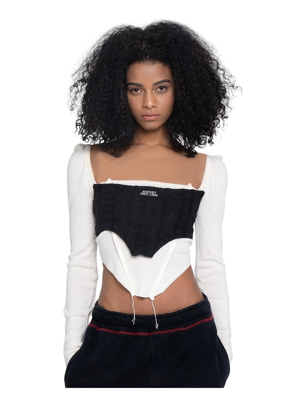 Adjustable Back Tie Knit Embroidered Corset Top