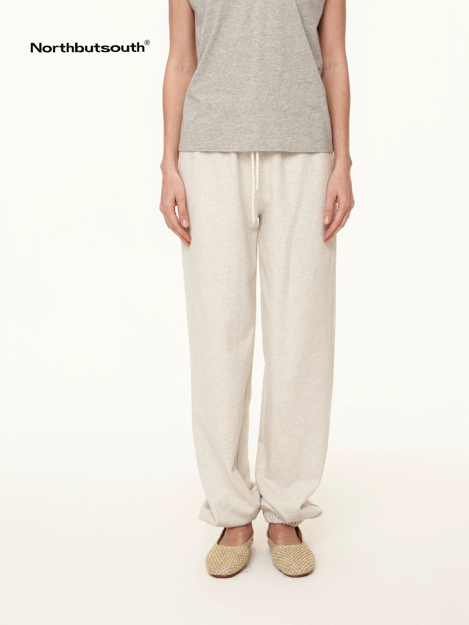 Adjustable Cuff Jogger Pants Soft Cotton Casual Sweatpants In Grey Beige
