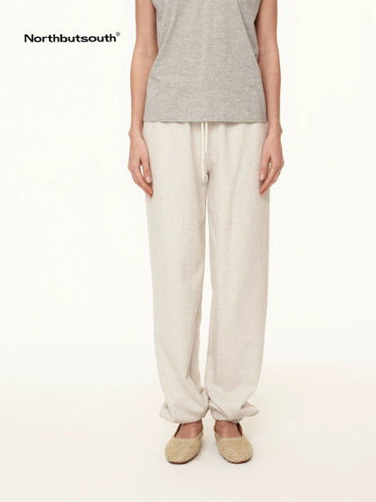 Adjustable Cuff Jogger Pants Soft Cotton Casual Sweatpants In Grey Beige
