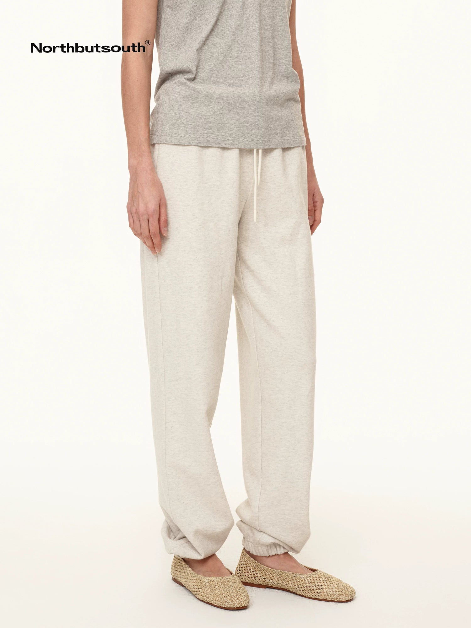 Adjustable Cuff Jogger Pants Soft Cotton Casual Sweatpants In Grey Beige