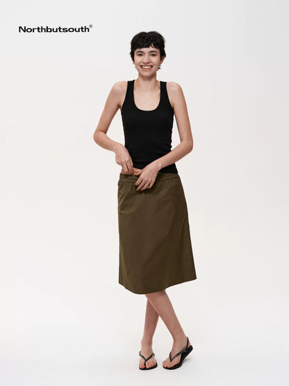 Adjustable Drawstring A Line Skirt