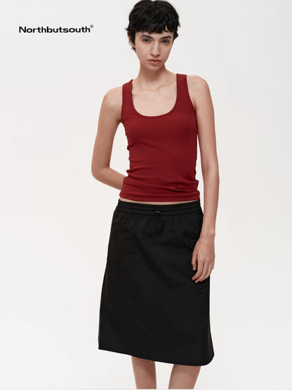 Adjustable Drawstring A Line Skirt