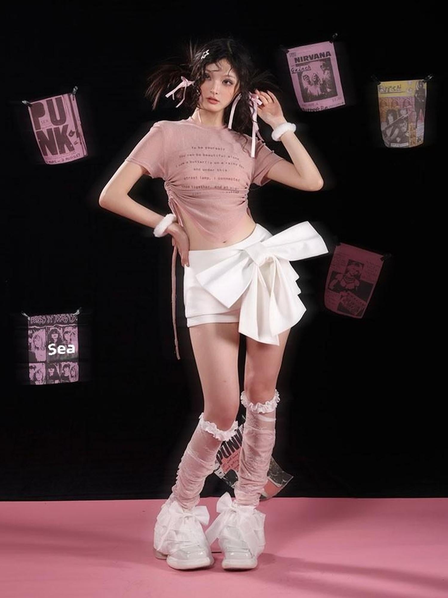 WSW WUSHENWU Adjustable Flash Print Stretch Mesh Top With Drawstring