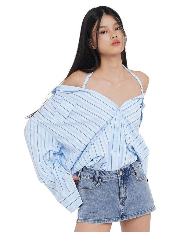 Adjustable Off Shoulder Halter Blouse for Women  White