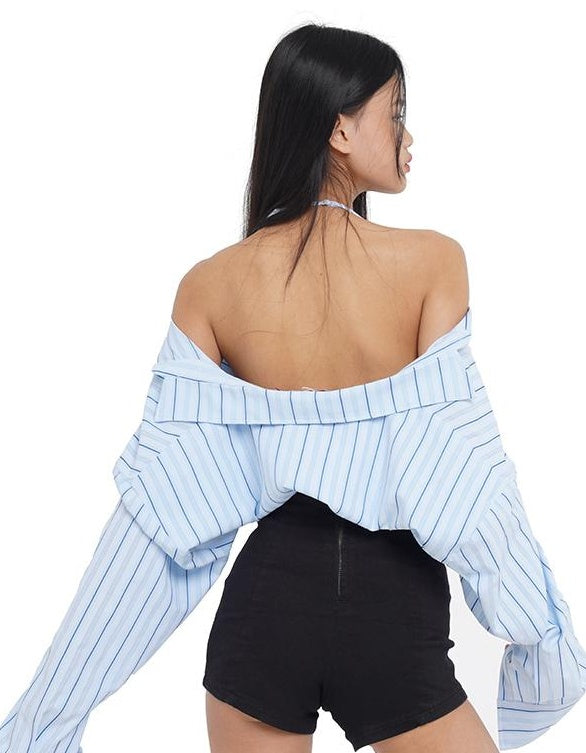 Adjustable Off Shoulder Halter Blouse for Women  White