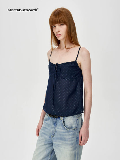 Adjustable Strap A Line Casual Sundress With Subtle Polka Dot Texture