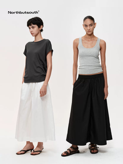 Adjustable Waist Wide Leg Cropped Trousers