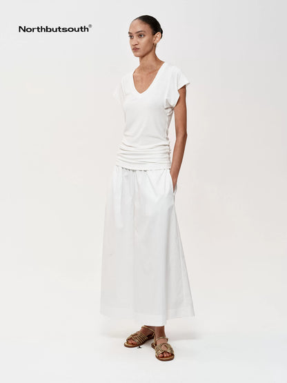 Adjustable Waist Wide Leg Cropped Trousers