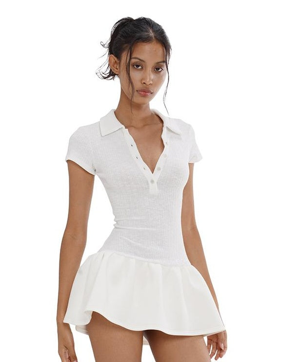 American Campus Style Polo Collar Tennis Dress for Women