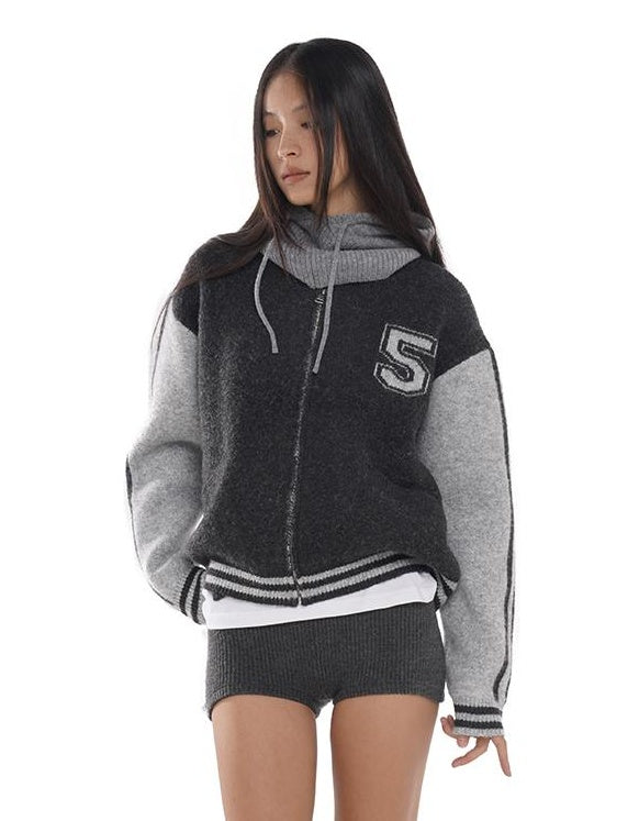 American College Style Loose Knit Baseball Cardigan