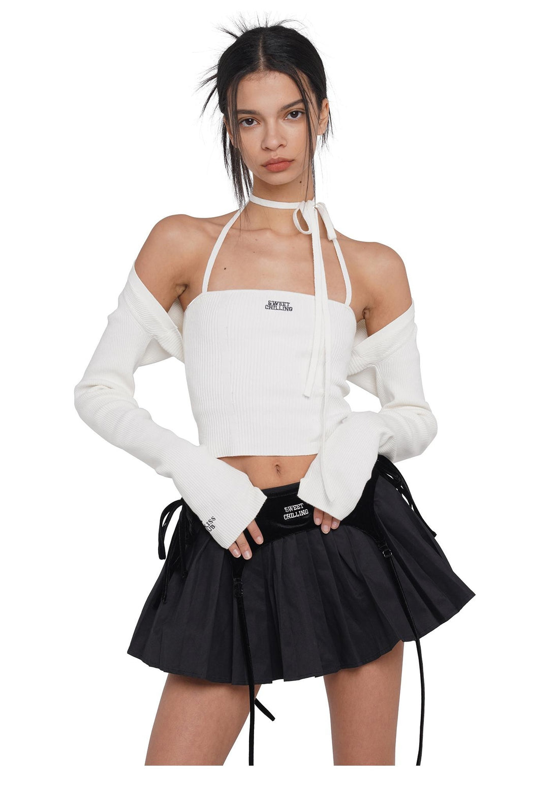 American Style Knit Tube Top Set with Ties Straps  Versatile Wear