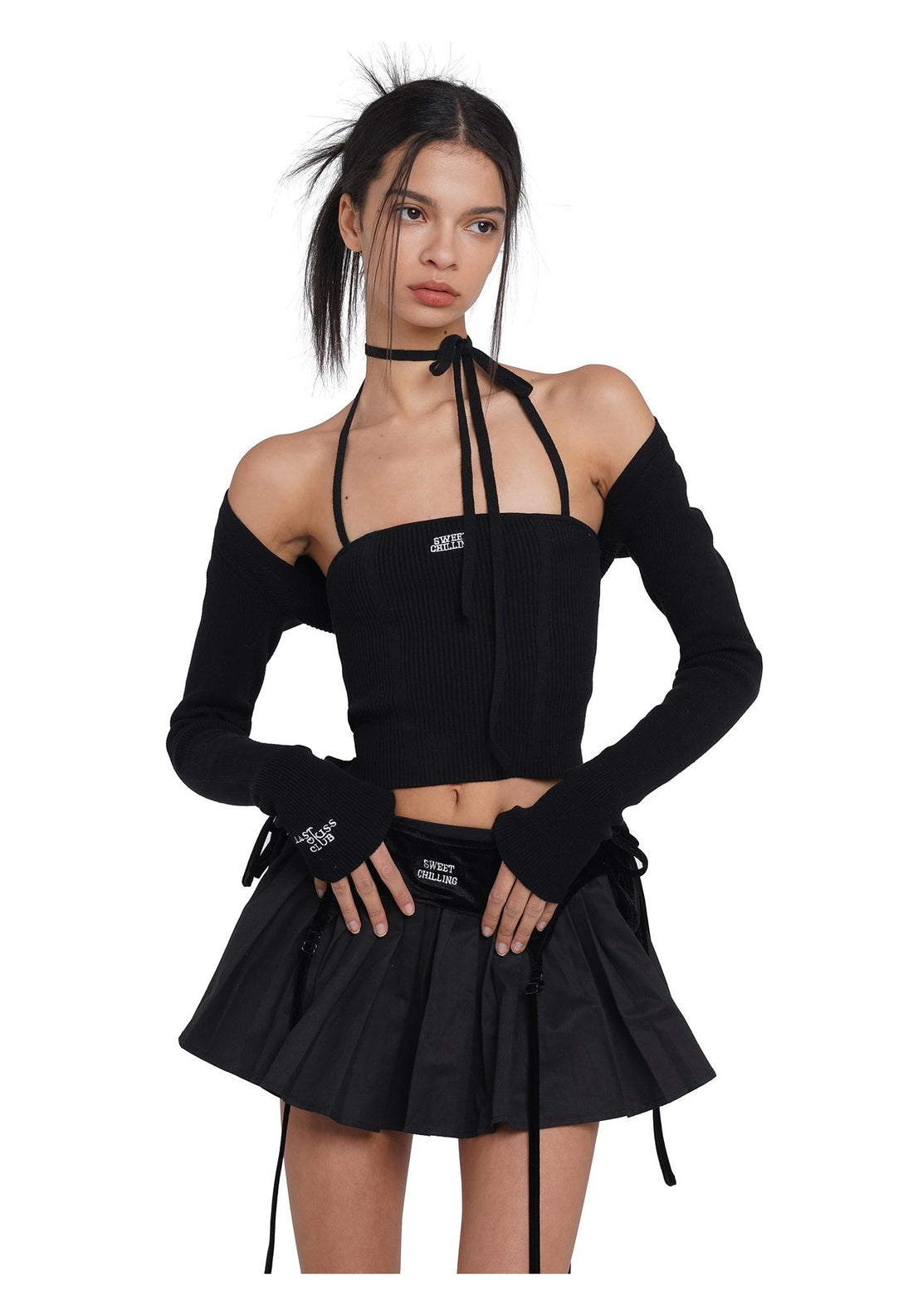 American Style Knit Tube Top Set with Ties Straps  Versatile Wear
