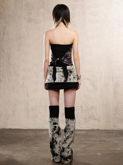 Ancient Bronze Print Tube Top Punk Shibuya Woman