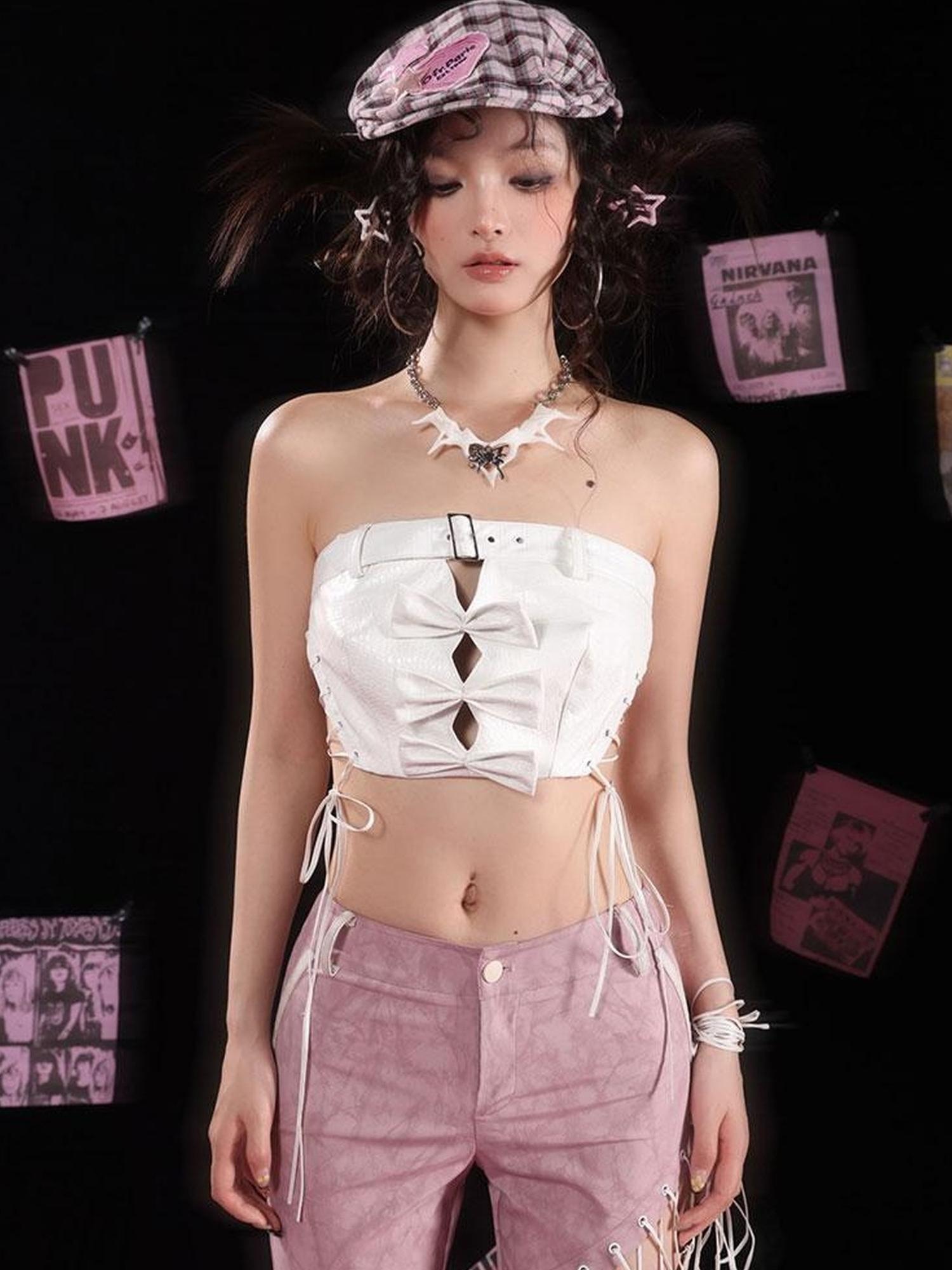 WSW WUSHENWU Angry Diamond Leather Corset Bustier Top Adjustable Straps