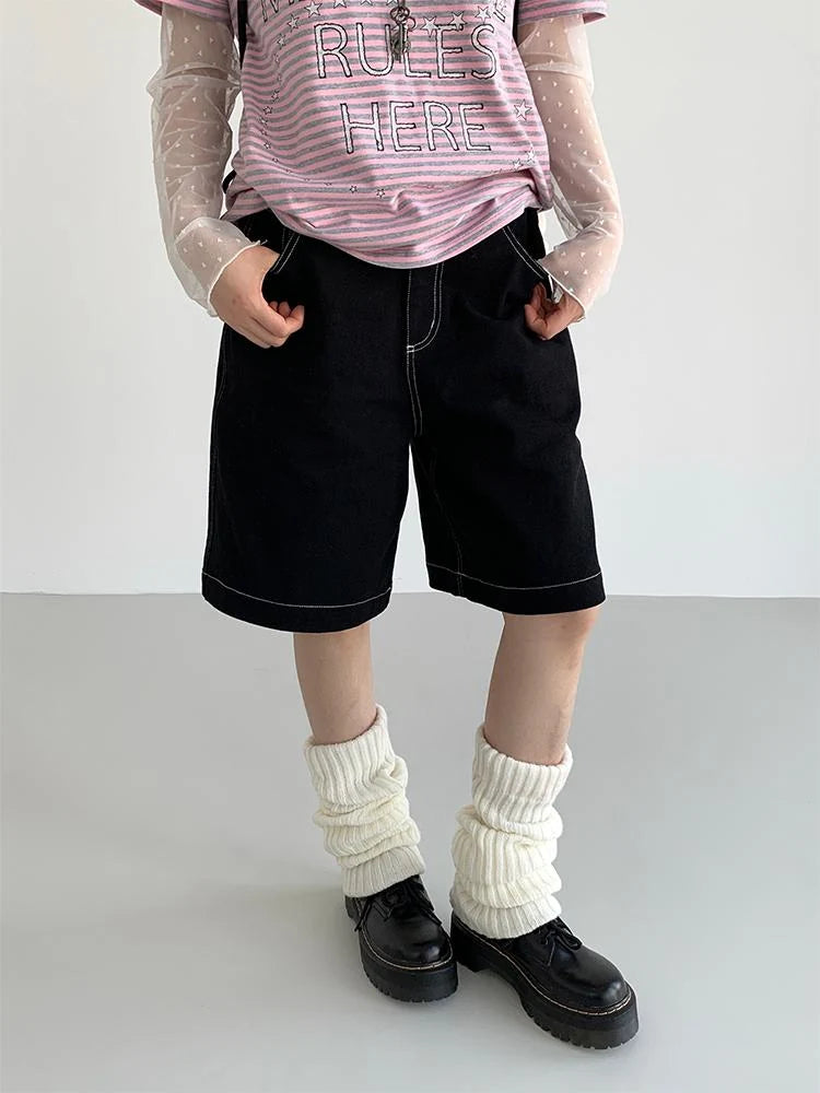 Anime Black Straight Low-Rise Loose Shorts