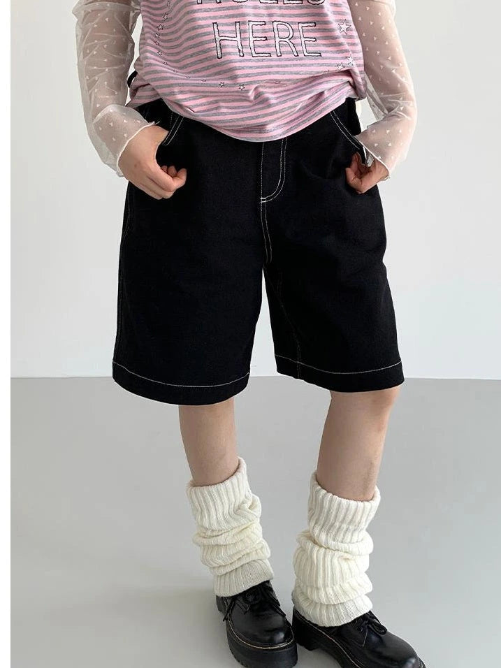 Anime Black Straight Low-Rise Loose Shorts