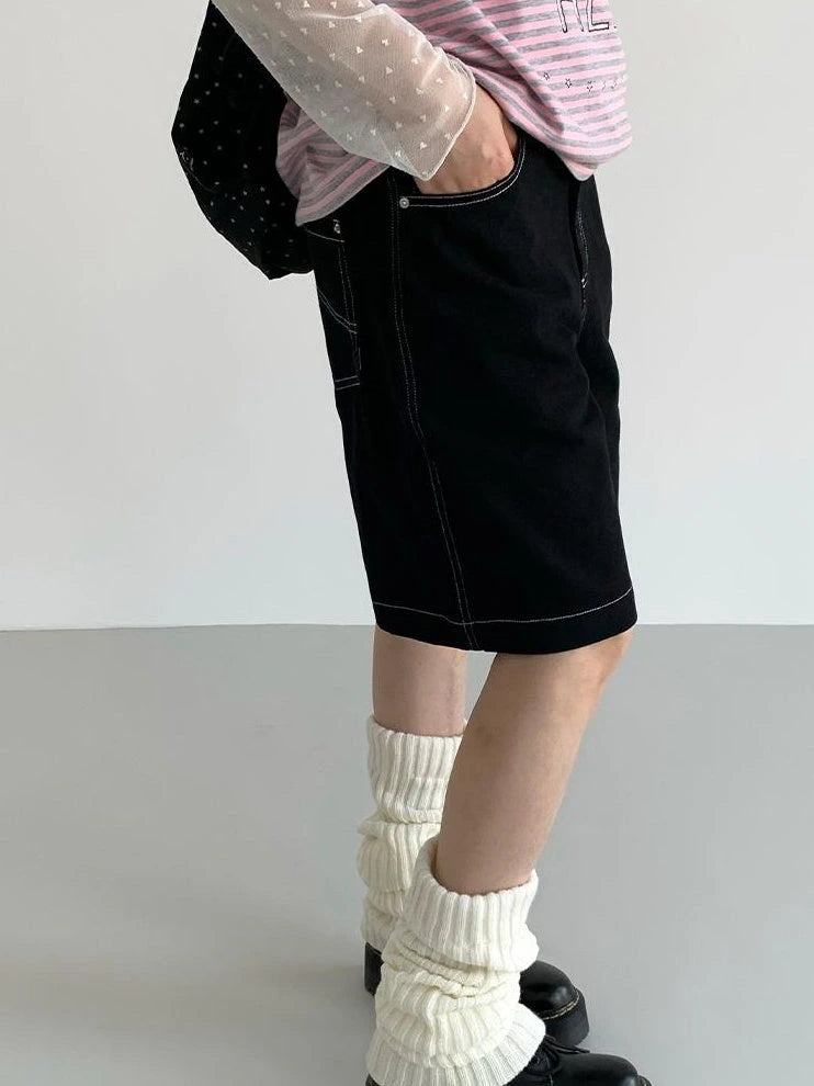 Anime Black Straight Low-Rise Loose Shorts
