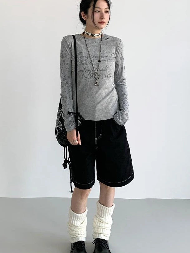 Anime Black Straight Low-Rise Loose Shorts