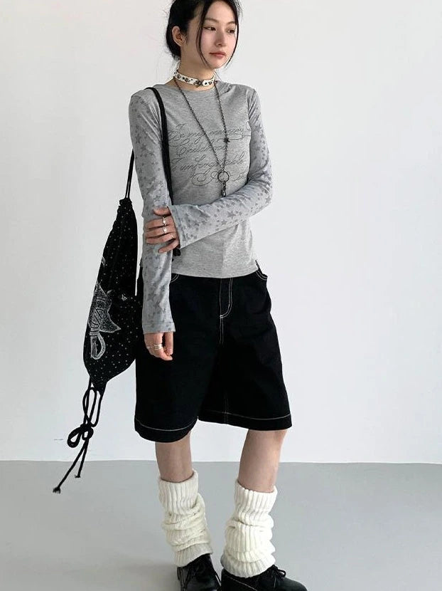 Anime Black Straight Low-Rise Loose Shorts