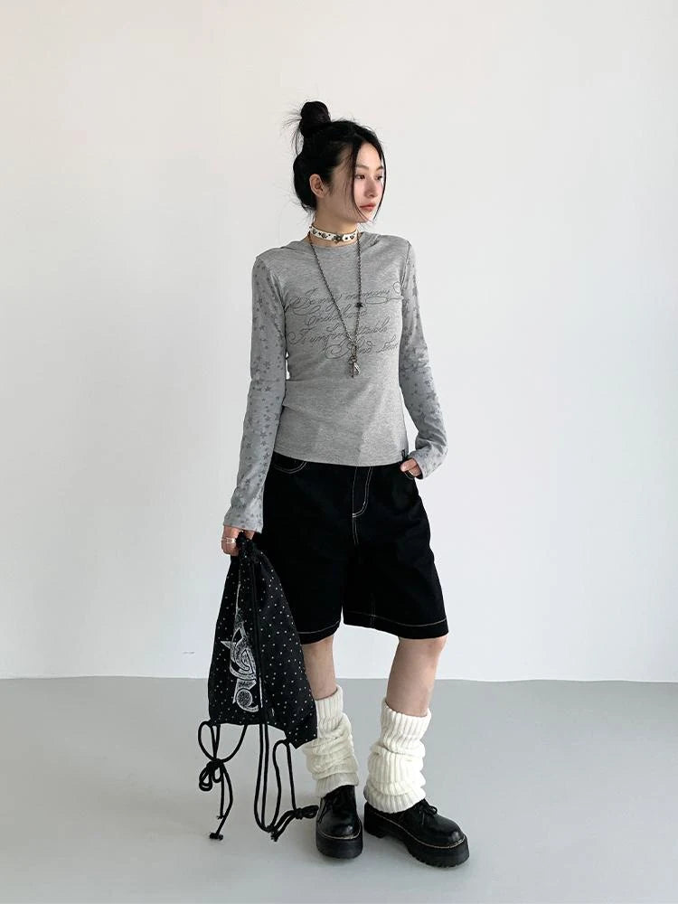 Anime Black Straight Low-Rise Loose Shorts