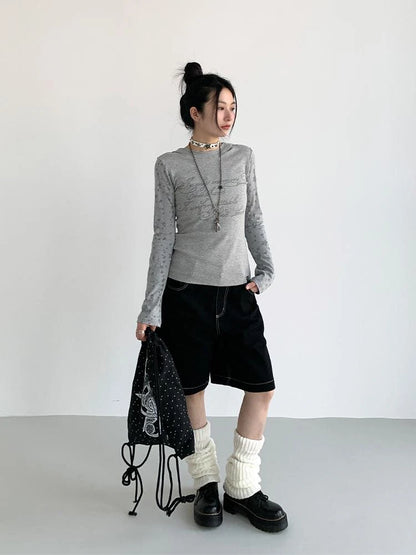 Anime Black Straight Low-Rise Loose Shorts