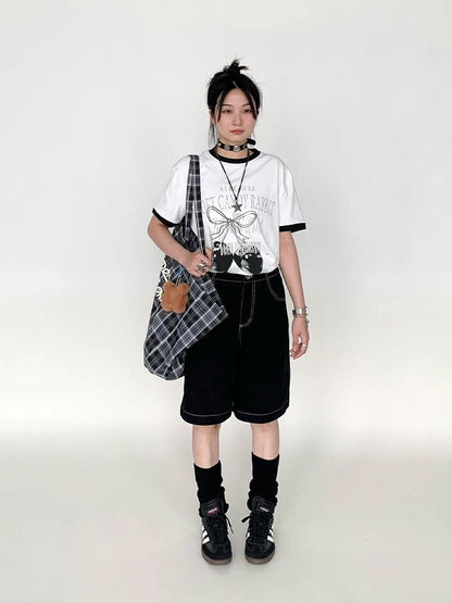 Anime Black Straight Low-Rise Loose Shorts
