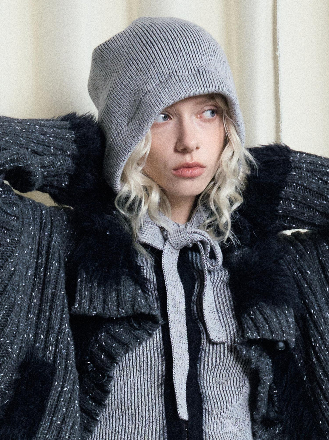 AnnoMundi Adjustable Drawstring Knit Beanie Winter Warm Ear Protection Loose Fit Large Head