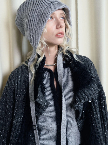 Adjustable Drawstring Knit Beanie Winter Warm Ear Protection Loose Fit Large Head