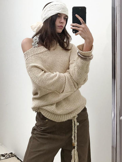 AnnoMundi Adjustable Off Shoulder Crochet Knit Top