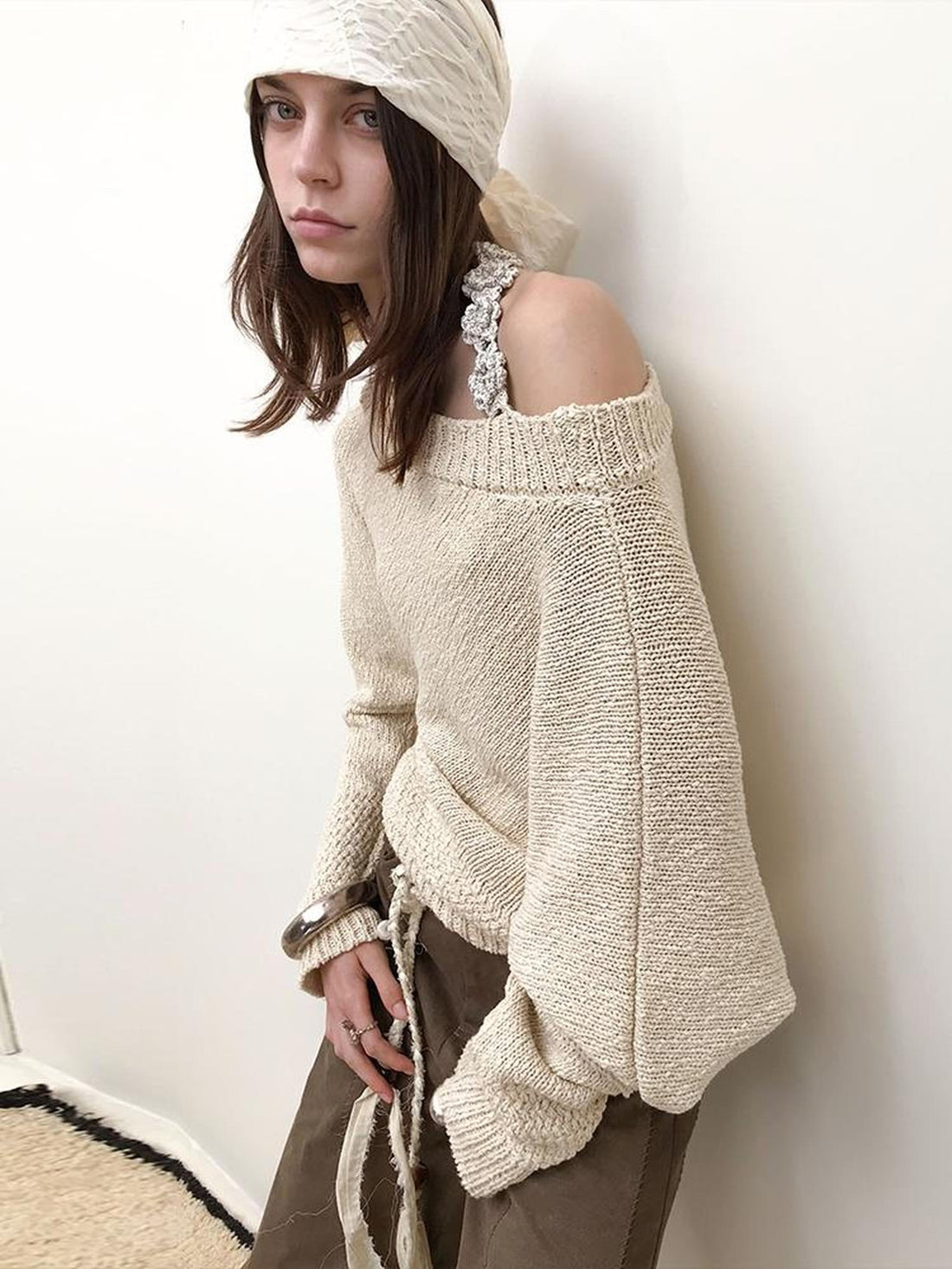 AnnoMundi Adjustable Off Shoulder Crochet Knit Top