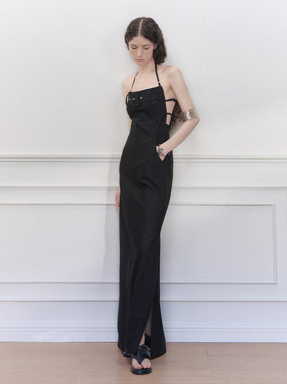 AnnoMundi Adjustable Strap Backless Slit Maxi Dress