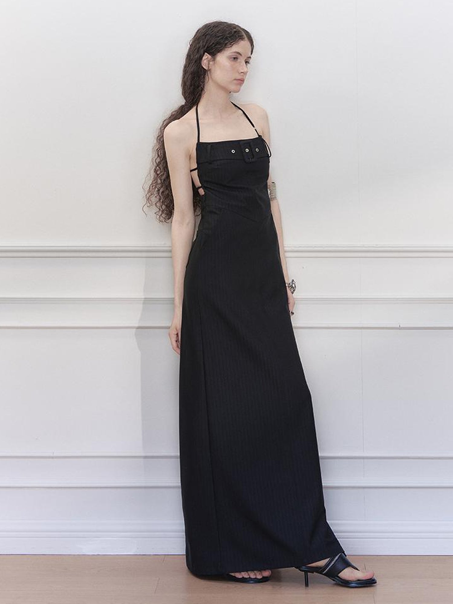 AnnoMundi Adjustable Strap Backless Slit Maxi Dress