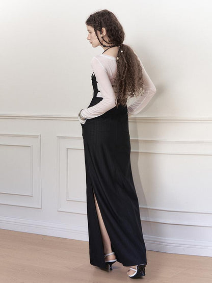 AnnoMundi Adjustable Strap Backless Slit Maxi Dress