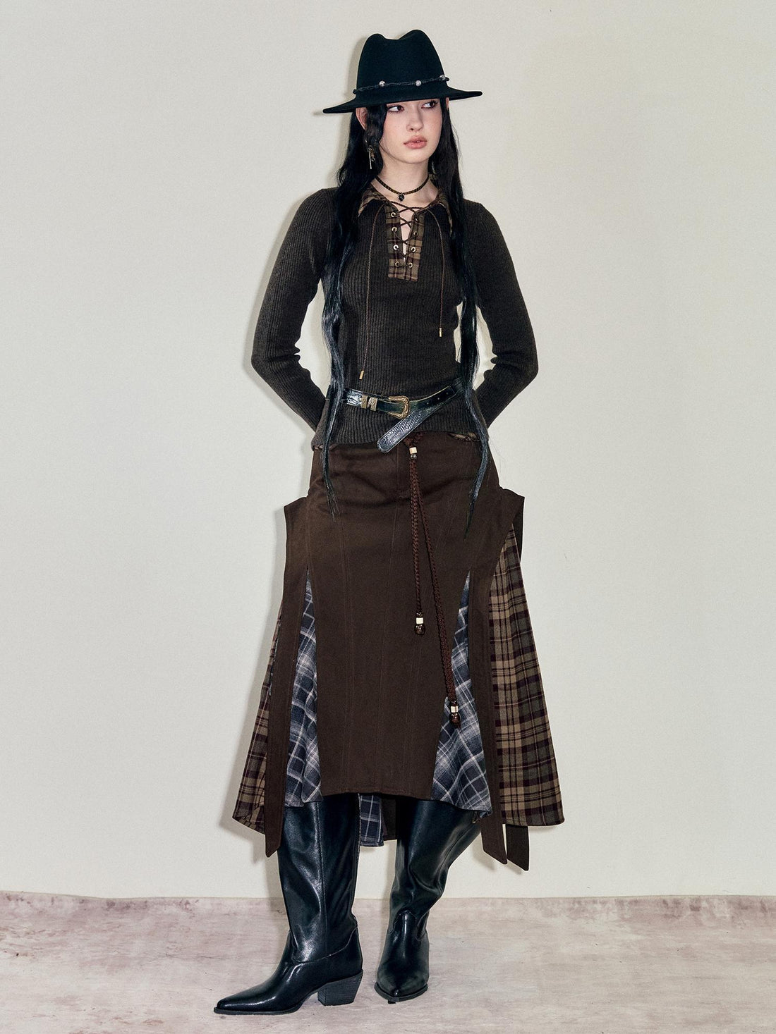 AnnoMundi Anni Albers Bauhaus Textured Patchwork Midi Skirt