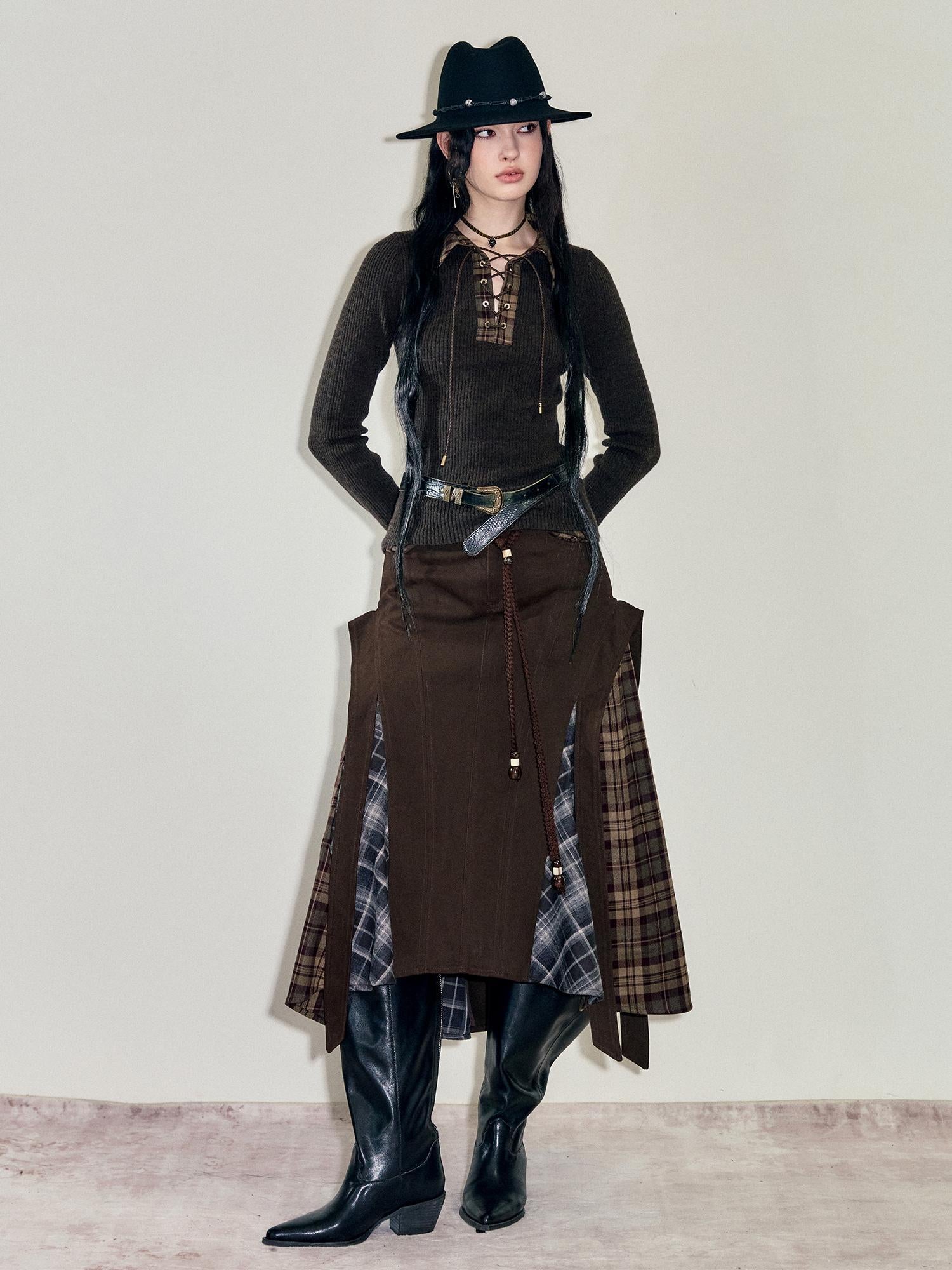 AnnoMundi Anni Albers Bauhaus Textured Patchwork Midi Skirt