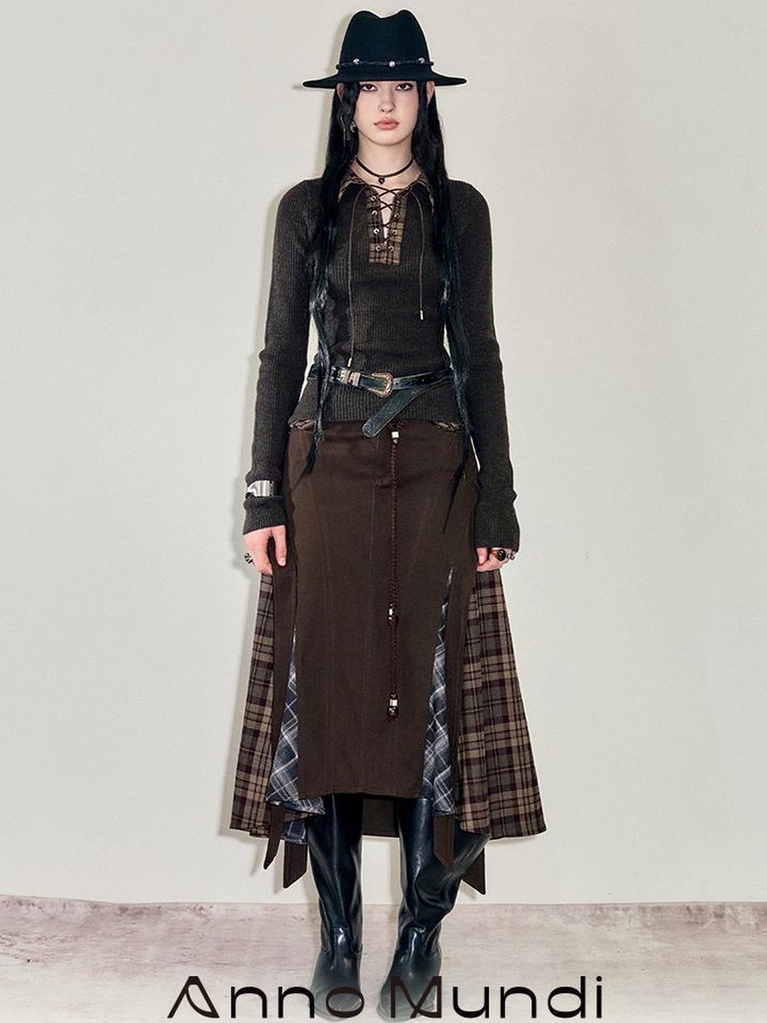 AnnoMundi Anni Albers Bauhaus Textured Patchwork Midi Skirt