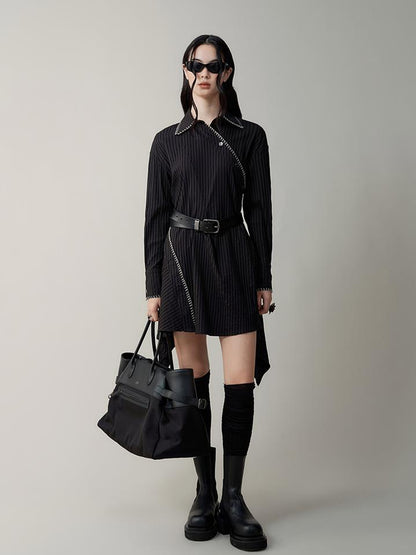 AnnoMundi Asymmetric Deconstructed Shirt Dress With Contrast Collar