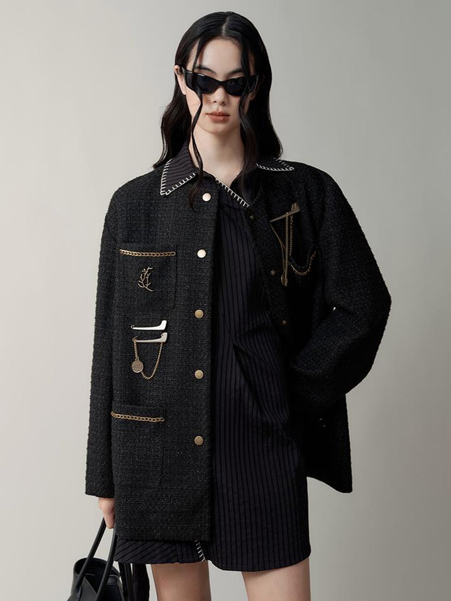 AnnoMundi Asymmetric Deconstructed Shirt Dress With Contrast Collar