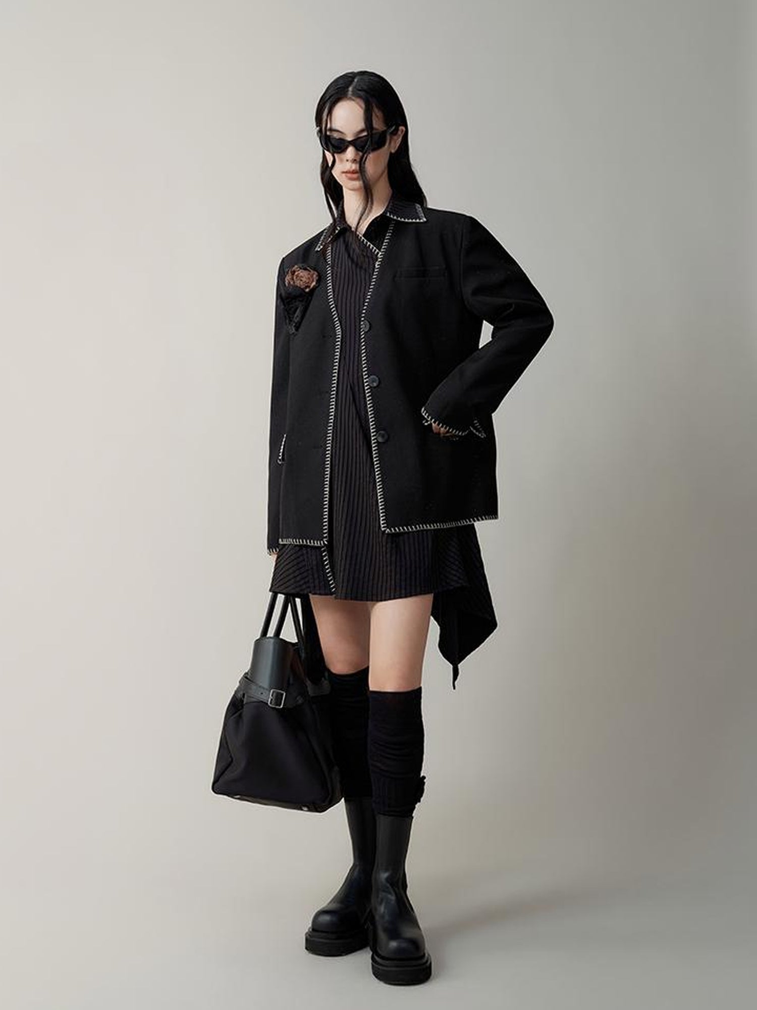 AnnoMundi Asymmetric Deconstructed Shirt Dress With Contrast Collar