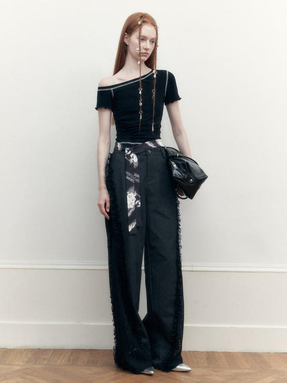 AnnoMundi Asymmetric Floral Hem T Shirt