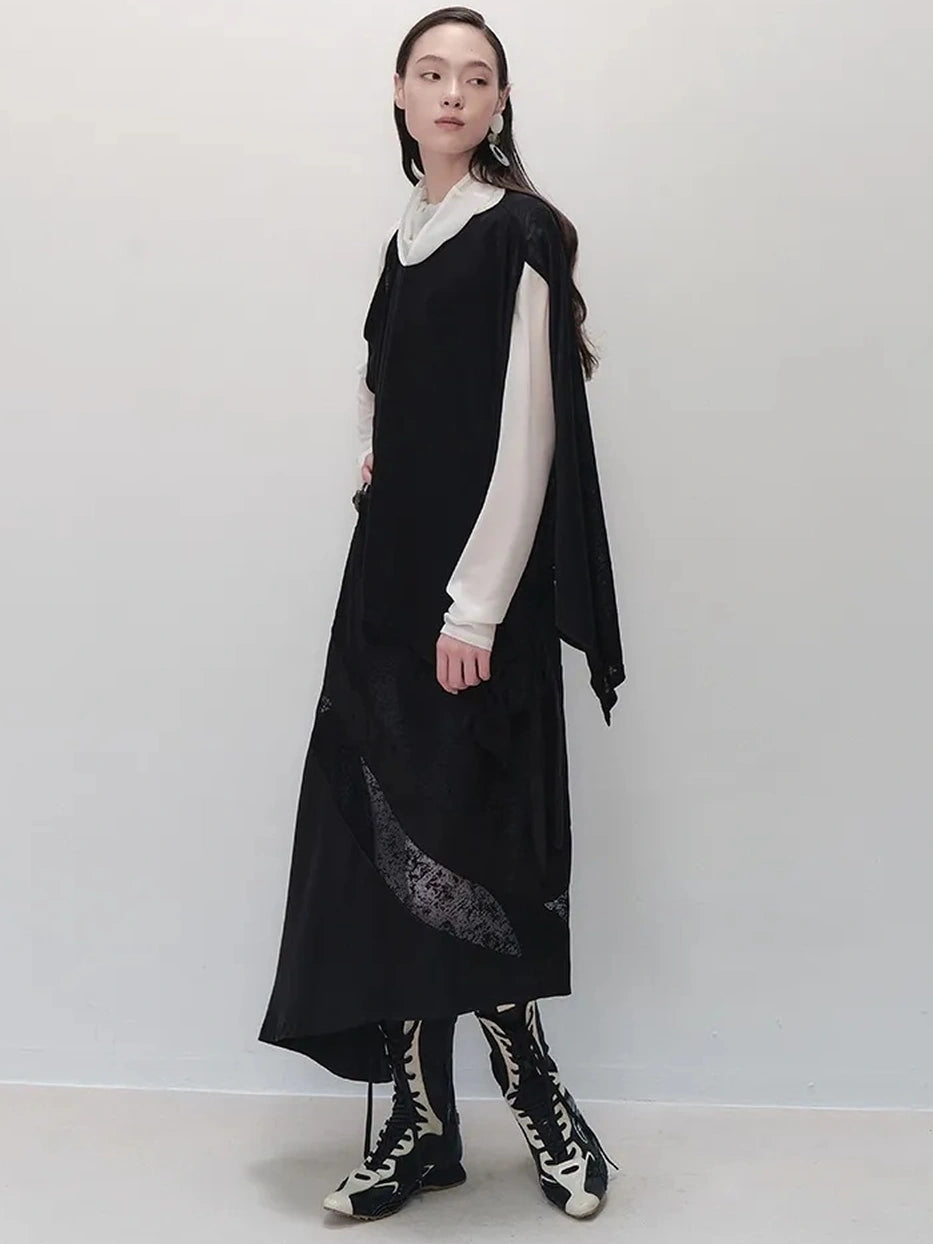 AnnoMundi Asymmetric Frost Knit Cover Up V-neck T-shirt Long Sleeve T-shirt