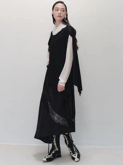 AnnoMundi Asymmetric Frost Knit Cover Up V-neck T-shirt Long Sleeve T-shirt