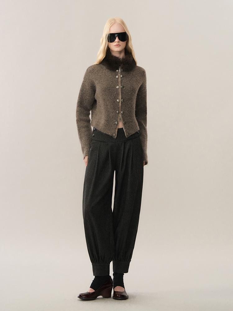 AnnoMundi Asymmetric Knit Wool Blend Detachable Collar Women&