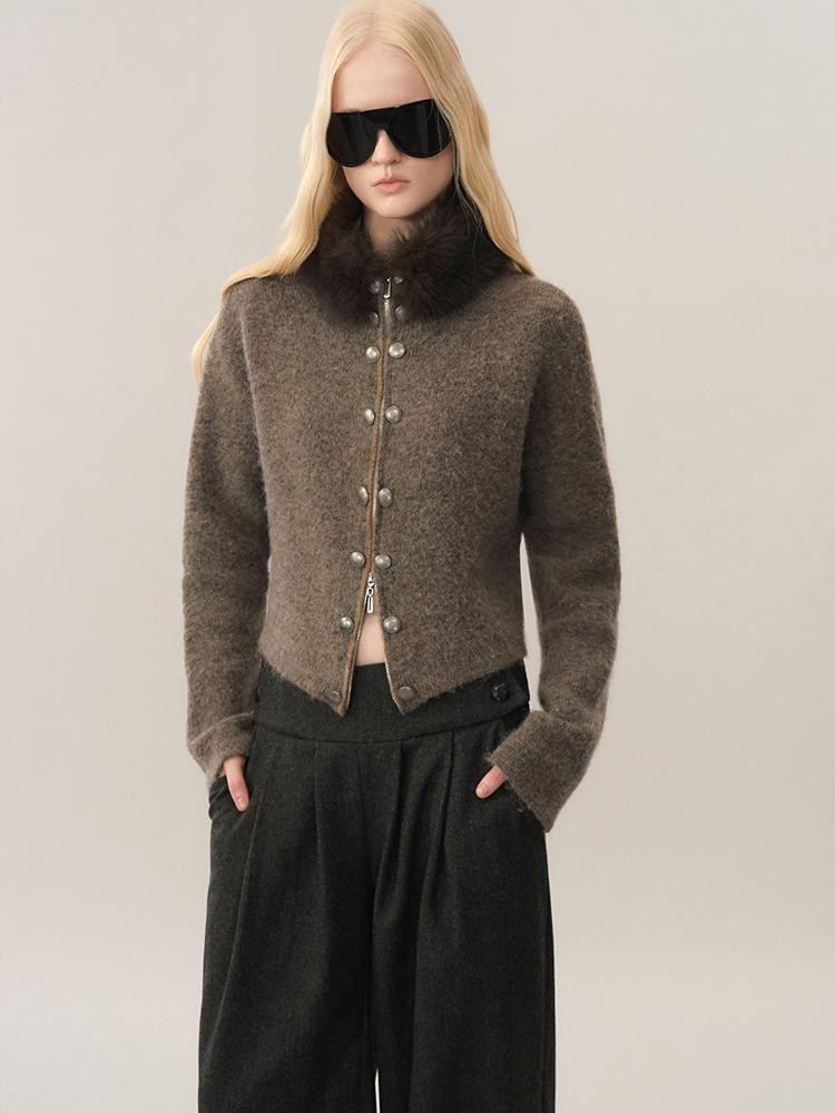AnnoMundi Asymmetric Knit Wool Blend Detachable Collar Women&