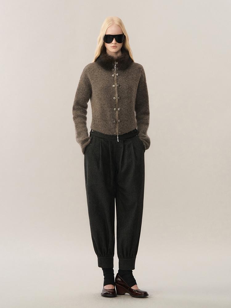 AnnoMundi Asymmetric Knit Wool Blend Detachable Collar Women&