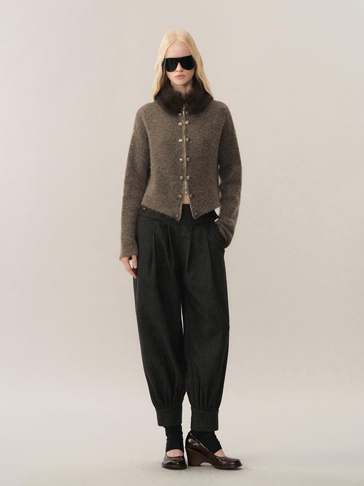 AnnoMundi Asymmetric Knit Wool Blend Detachable Collar Women&