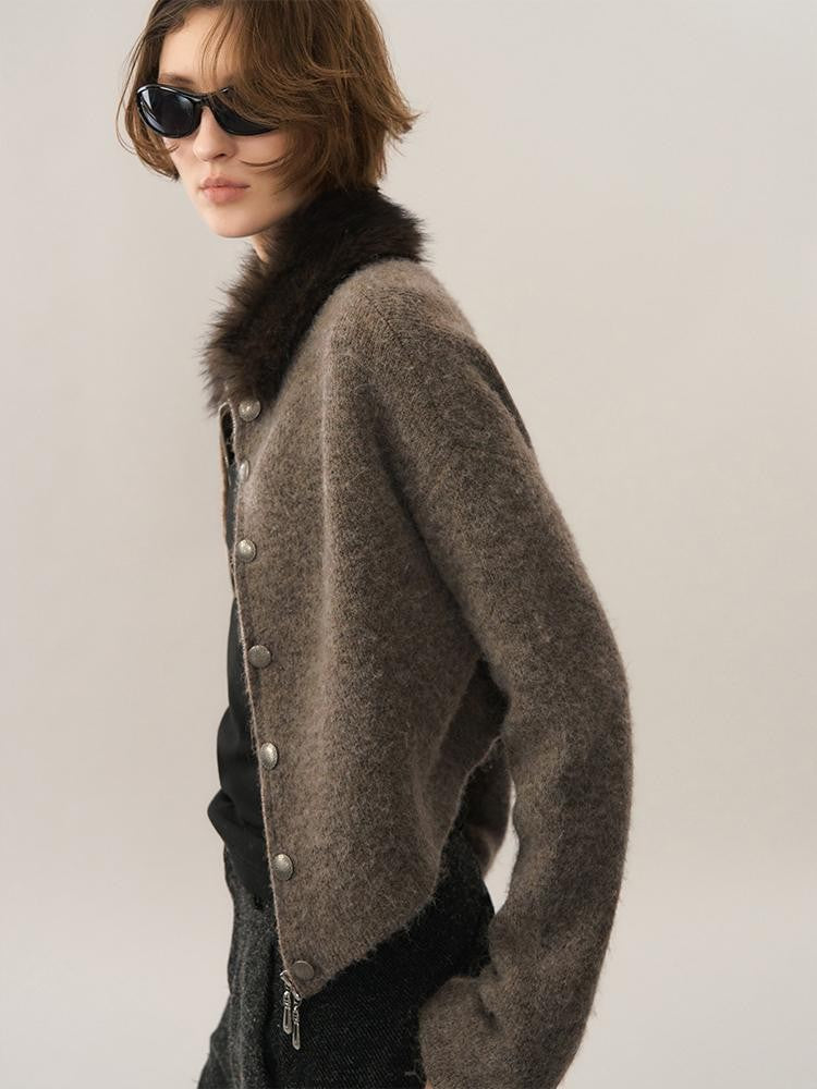 AnnoMundi Asymmetric Knit Wool Blend Detachable Collar Women&