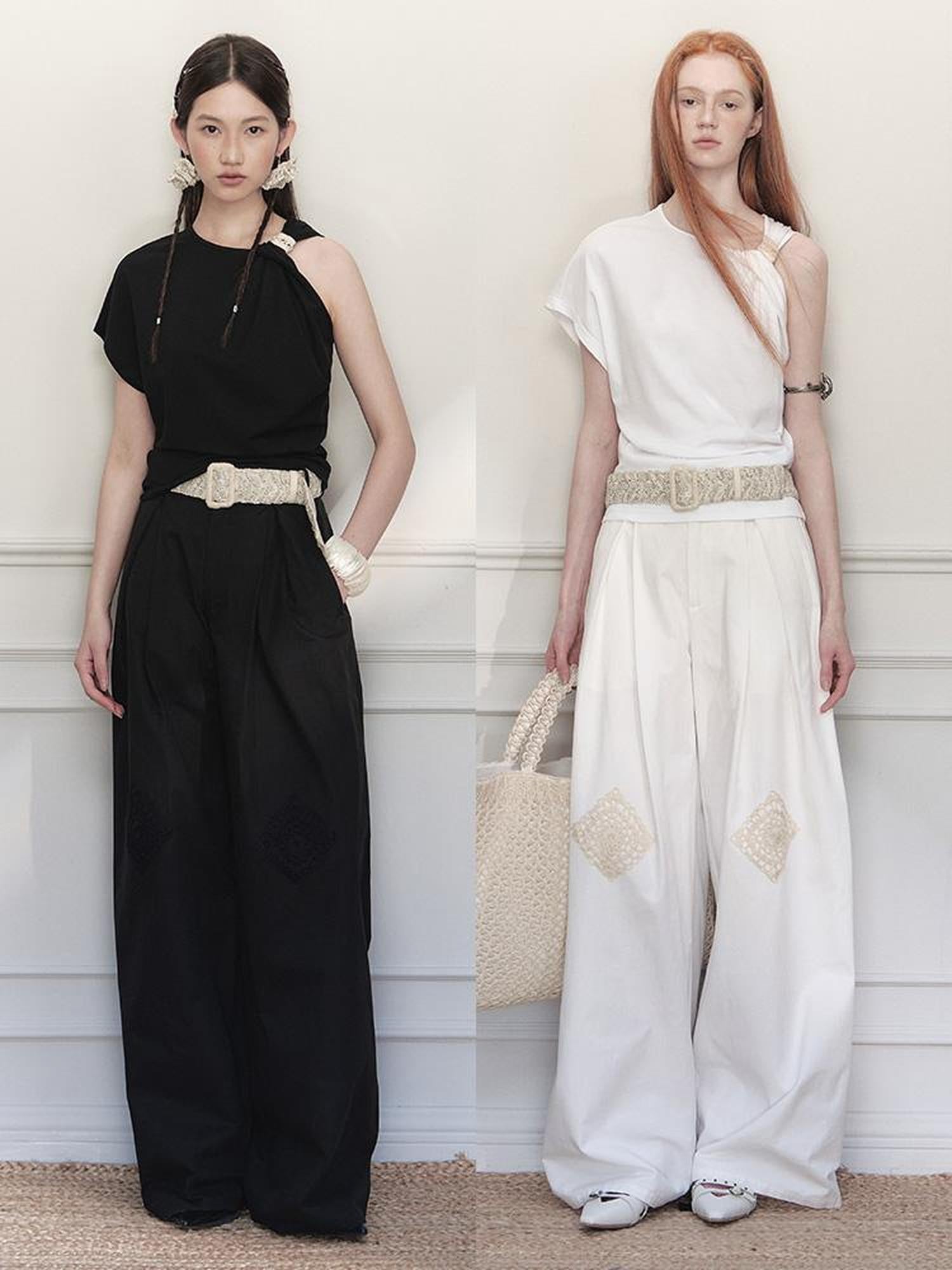AnnoMundi Asymmetric Knotted Crop Top With Cut Out Straps