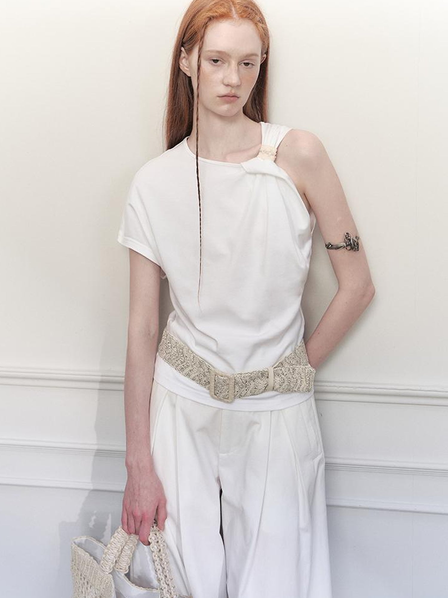 AnnoMundi Asymmetric Knotted Crop Top With Cut Out Straps